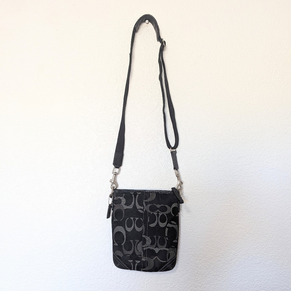 Vtg Coach Optic Signature logo Swingpack Crossbody Shoulder Bag Purse Y2K Black - Picture 3 of 7